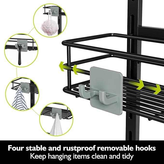 Orimade Over the Door Shower Caddy Adjustable 5 Tier Black,Bathroom Hanging Organizer Shelf Rustproof with 4 Hooks,Shower Basket with Soap Holder and Suction Cup - ModernBath