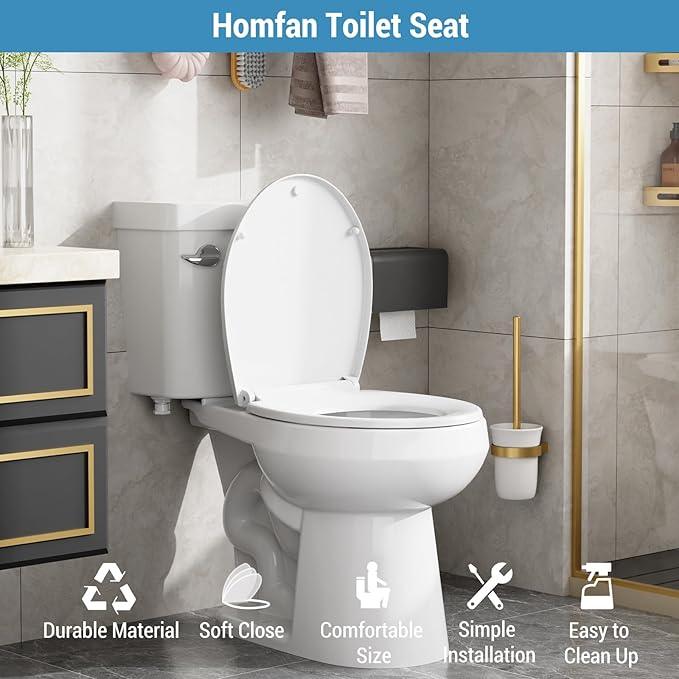 Toilet Seat,Round Toilet Seat with Quiet Close– Locking Hinges, Flat Lid, Quick-Release, Easy to Clean, Durable, Stable – Ideal for Bathroom, Family, Apartment, Hotel Global Fit– White,Regular - ModernBath