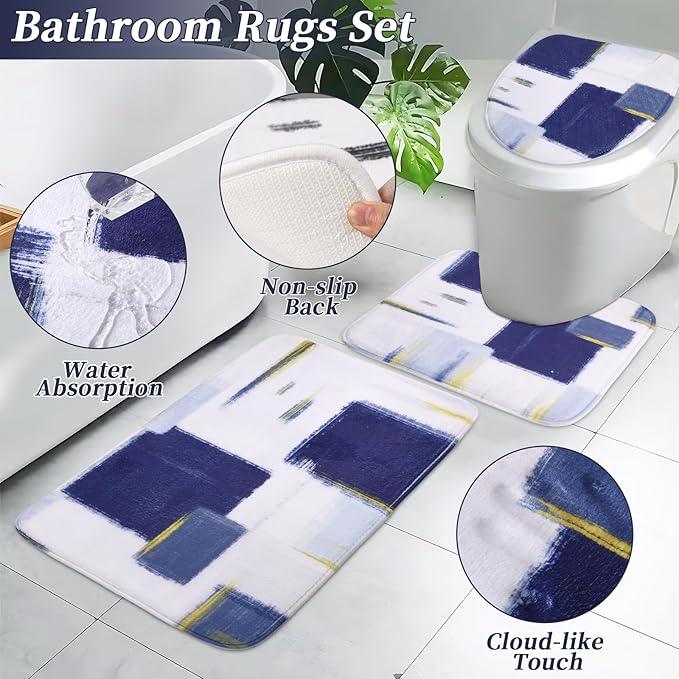 XLHOMO Bathroom Accessories Set - 26PCS Navy Blue Bathroom Set, Bathroom Accessory Set with Shower Curtain and Rugs and Bathtub Mats for Home - ModernBath