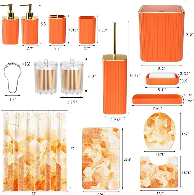 XLHOMO Bathroom Set - 26PC Bathroom Set with Shower Curtain and Rugs, Bathroom Accessory Set, Orange Bathroom Accessories Set, Trash Can & Soap Dispenser - ModernBath