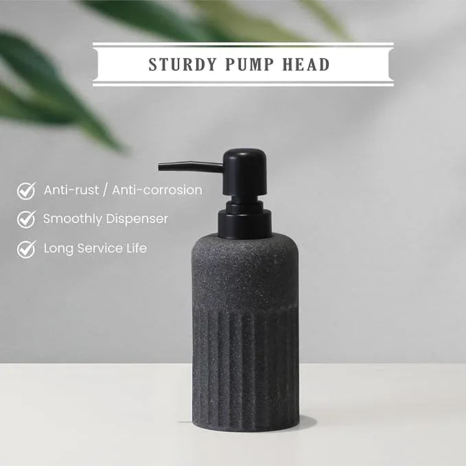 INIUNIK Bathroom Accessory Set - 6 Pieces Bathroom Accessories Set Complete with Soap Dispenser, Toothbrush Holders, Tumbler, Vanity Tray and 2 Qtip Holder for Home Organizer and Decor, Dark Grey - ModernBath