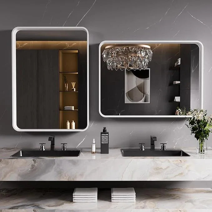 JISOSO White Bathroom Mirror 20x30 Inch, White Metal Framed Bathroom Mirror for Wall, Rounded Rectangle Matte Bathroom Vanity Mirror, Tempered Glass, Anti-Rust, Horizontal/Vertical - ModernBath