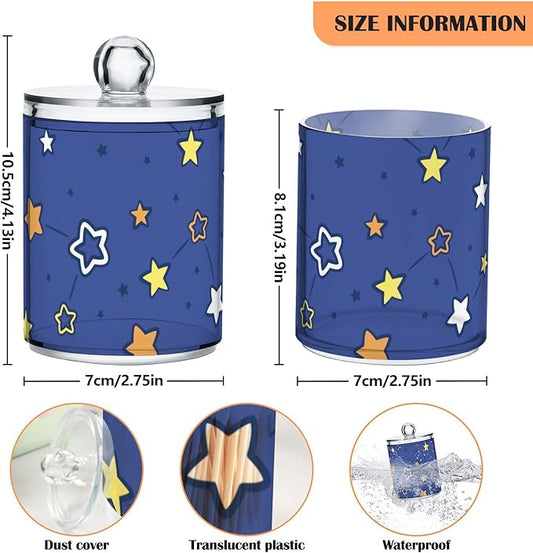 Tatenale Qtip Holder Bathroom Set Q tip Cotton Ball Swab Pad Dispenser Container Organizer Plastic Jars with Lids Storage 2Pack Stars Navy Blue