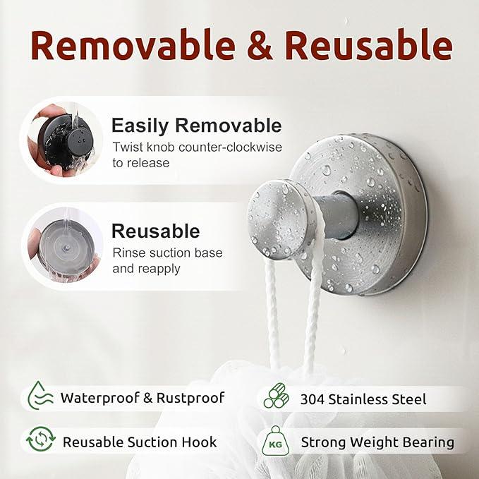 Upgraded Suction Cup Hooks for Door Wreaths, Heavy Duty Wreath Hangers for Front Door, Glass Window and Outdoor use, Strong Suction Vacuum Hook for Towels, Robes & Decorations(4 Pack, Silver) - ModernBath