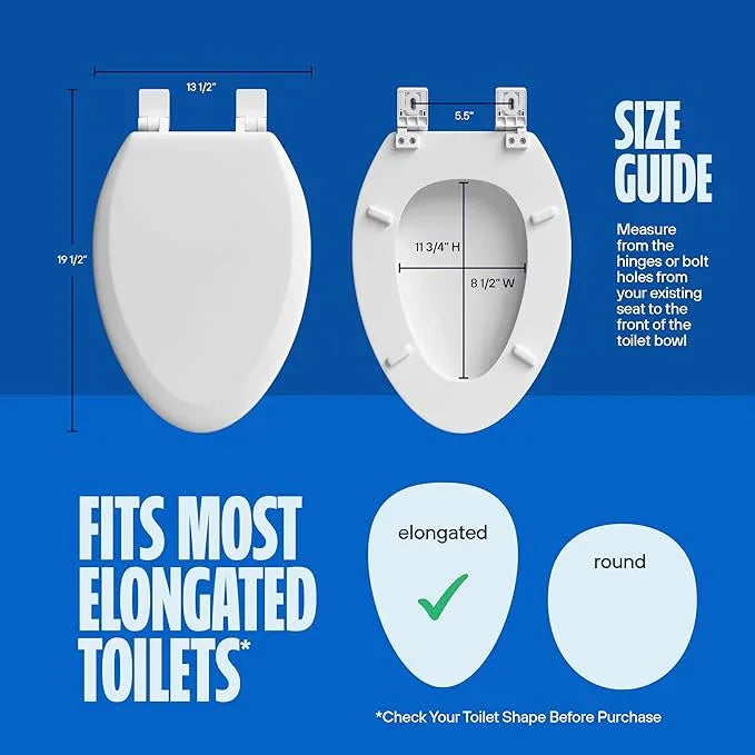 HIGHCRAFT Premium Elongated Toilet Seat with Slow-Close Design, Adjustable Hinges & Quick Removal Mechanism - Molded Wood Toilet Seat - Fits Standard Elongated Toilets - Oval Seat in White - ModernBath