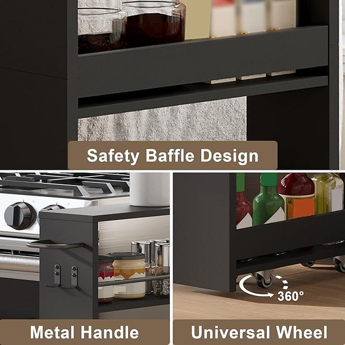 ChooChoo 4-Tier Slim Storage Cart with Handle, 5.51" W Rolling Utility Cart on Universal Wheels, Kitchen Cart Mobile Shelving Organization for Laundry Room, Bathroom & Narrow Places, Black - ModernBath