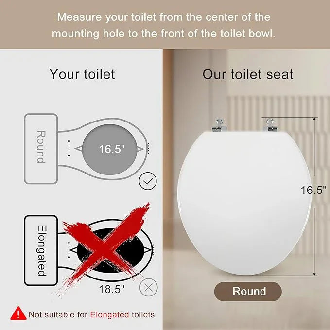 White Round Toilet Seat Natural Wood Toilet Seat with Zinc Alloy Hinges, Easy to Install also Easy to Clean, Scratch Resistant Toilet Seat by Angol Shiold (Round, White) - ModernBath