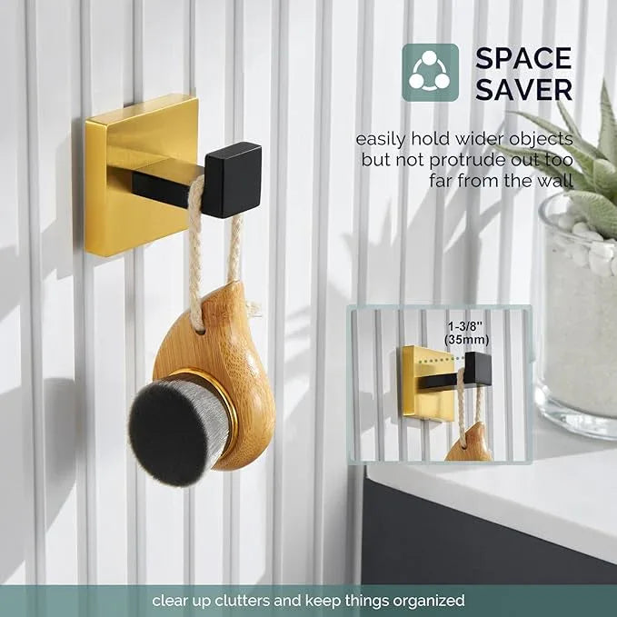 Angle Simple Towel Hook Black & Gold, 304 Stainless Steel Square Robe Bathroom Hook for Wall - ModernBath