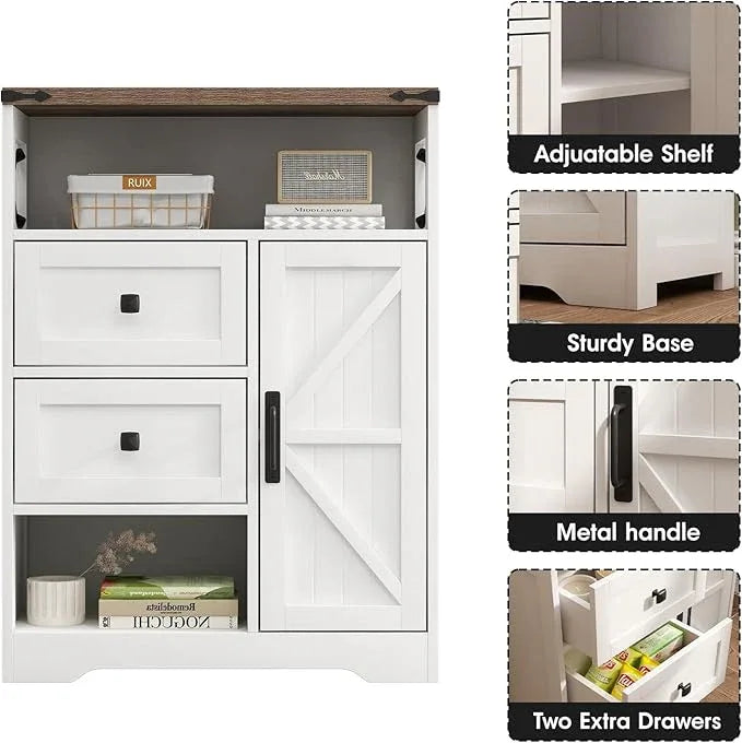 Fameill White Farmhouse Storage Cabinet with 2 Drawers & Shelves,Freestanding Kitchen Cabinet with Doors,Floor Storage Organization for Living Room,Bathroom,Laundry - ModernBath
