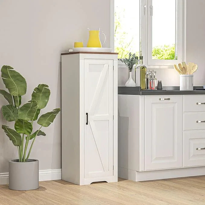 HOMCOM Farmhouse Storage Cabinet with Adjustable Shelf, Single Barn Door Small Bathroom Storage Cabinet for Living Room, Floor Pantry Cabinet, White - ModernBath