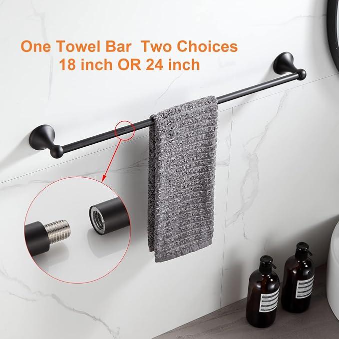 BGL Bathroom Hardware Set Matte Black Adjustable Expandable Bath Towel Bars Bathroom Accessory Set Towel Racks 8-Pieces Wall Mount - ModernBath