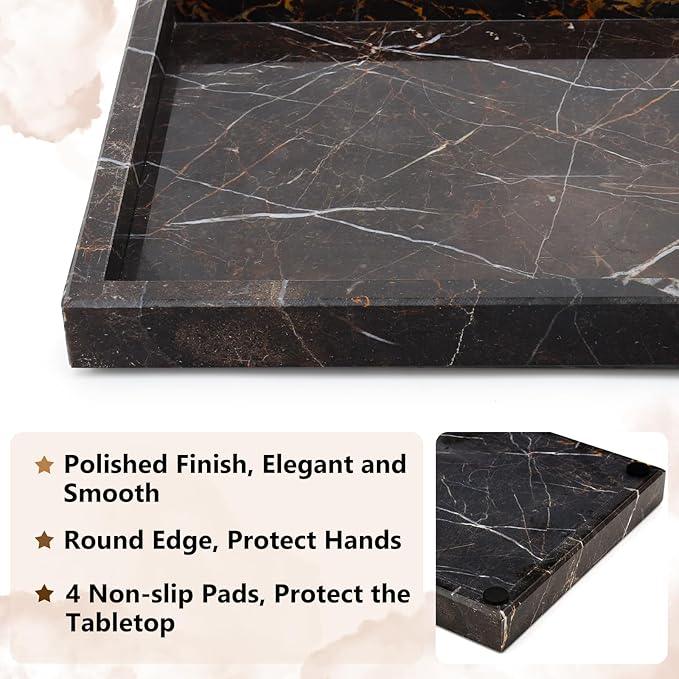 Zilukar Real Natural Marble Tray for Bathroom, Vanity, Kitchen and Desktop, Rectangle Genuine Marble Stone Tray for Jewelry, Cosmetics, Candles, Lotion, Perfume and Home Decor Brown - ModernBath