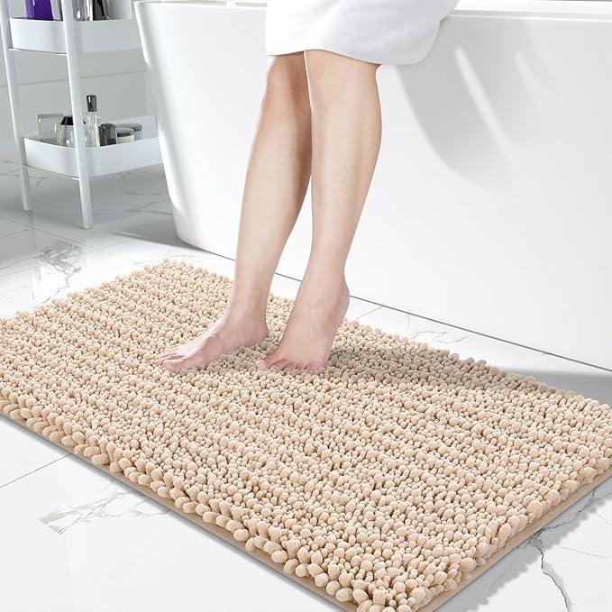 Yimobra Bathroom Runner Rug 55x24 Inch - Extra Long Non Slip Chenille Bath Mat, Soft & Absorbent, Machine Washable Shaggy Hallway Carpet for Vanity Tub Shower, Light Brown Home Decor Accessories - ModernBath