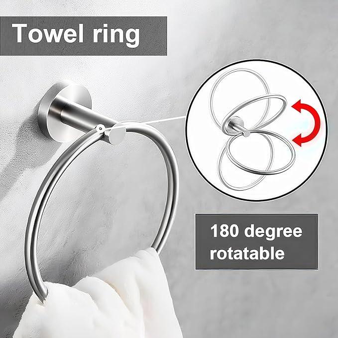 6 Pieces Brushed Nickel Bathroom Hardware Accessories Set, SUS304 Stainless Steel 24 Inch Bath Towel Bar Set, Round Bathroom Towel Holder Set, Towel Racks for Bathroom Wall Mounted - ModernBath