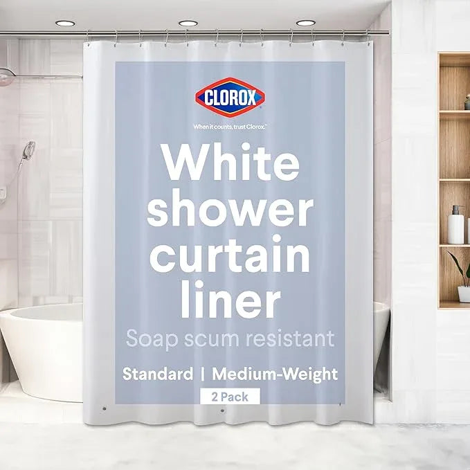 CLOROX Shower Curtain Liner, Premium Lightweight Flexible Waterproof 6g PEVA for Bathroom with Weighted Magnets, Standard Size 72" x 72", White 2 Pack - ModernBath