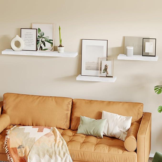 Fixwal 15.8in Floating Shelves, Rustic Wood Finish Wall Shelves Set of 4, Shelves for Wall Decor, with Invisible Brackets for Bathroom, Living Room,Bedroom and Kitchen(White) - ModernBath