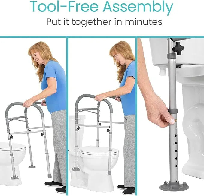 Vive Toilet Safety Rail - Medical Chair for Handicapped & Seniors - Folding Bathroom Frame w/Handles, Arms for Elderly, Disabled - Standalone Grab Bar - Seat Assistance Support Stand Up Assist - ModernBath