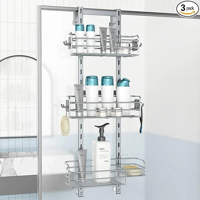 Nieifi Over The Door Shower Caddy Pantry Organizer Rack, Adjustable Hanging Shower Organizer Shelf Basket Storage Rack, Bathroom Shelves Drill Free Extra Large, Silver - ModernBath