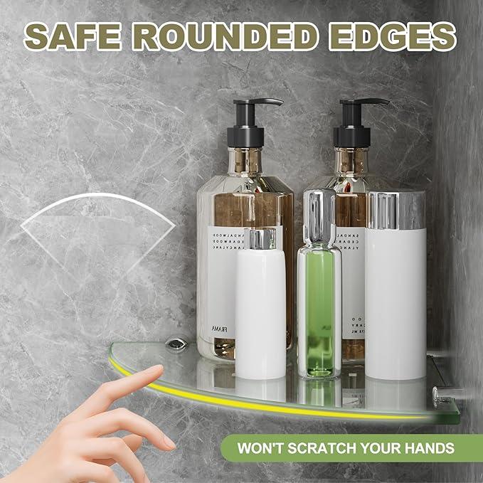 2-Pack Glass Corner Shower Shelves,Wall Shelf Bathroom for Storage,5/16" Tempered Glass,Shower Caddy Organizer,Shelf Holder for Wall Corner, Bathroom, Living Room - ModernBath