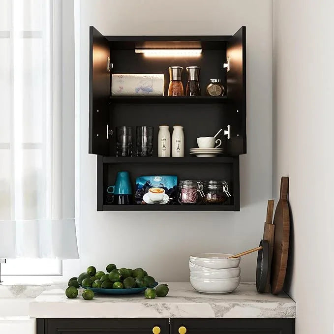 Black Wall Cabinet 23x29 inch for Bathroom Laundry Room Bedroom Kitchen Wood Medicine Cabinet, DIY Lighting, Soft-Close Hinge, 2 Door,Above Toilet Storage - ModernBath