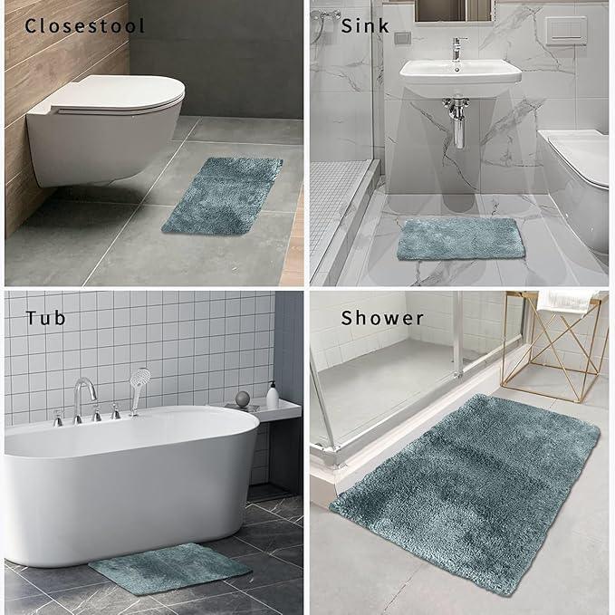 FIFU Bathroom Rugs 17" W x 24" L, Bath Mat for Bathroom, Bedroom, Laundry Room & Kitchen, Non-Slip Rubber Latex Backing, Extra Soft and Absorbent Polyester Carpet, Machine Washable Rug, Teal - ModernBath
