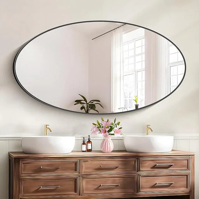 Bathroom Mirrors, 30" x55" Black Mirrors, Oval Vanity Mirrors, Metal Framed Wall Mounted Mirrors, Vertical/Horizontal Mirror for Bathroom Bedroom Entryway Living Room - ModernBath