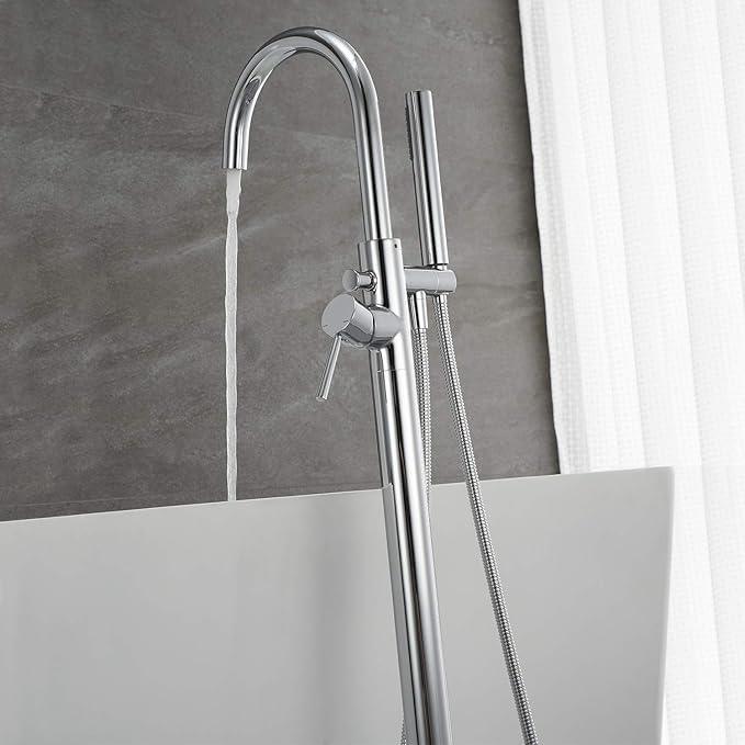 Freestanding Tub Filler Bathtub Faucet Chrome Single Handle Floor Mounted Faucets with Handheld Shower - ModernBath