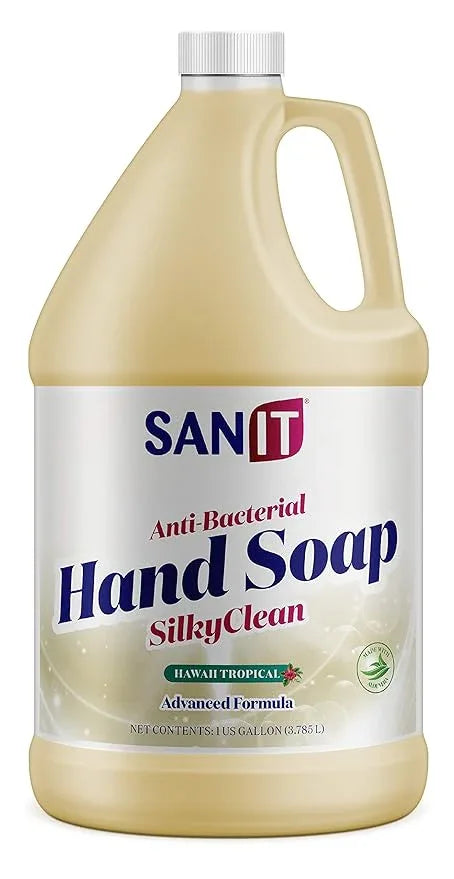 Sanit Silky Clean Antibacterial Liquid Gel Hand Soap Refill - Advanced Formula with Coconut Oil and Aloe Vera - All-Natural Moisturizing Hand Wash - Made in USA, Hawaii Tropical, 1 Gallon - ModernBath