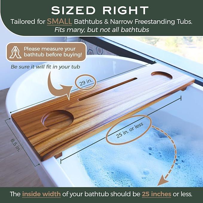 Fjord | Superior Teak Bathtub Tray Wood 29" for Small Tubs | Adjustable Wooden Bathtub Caddy | Sustainable Minimalist Bath Table Tray for Home Spa | by JapandiSpirit - ModernBath
