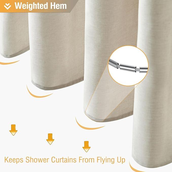 BTTN Light Cream Shower Curtain, Linen Textured Heavy Duty Thick Fabric Shower Curtain Set with 12 Plastic Hooks, Machine Washable, Hotel Spa Luxury Decorative Curtains for Bathroom Showers, 72x72 - ModernBath
