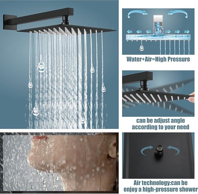 Aolemi Shower Faucet Set Rain Shower System with Handheld Spray Bathroom Shower Combo Rough-in Valve and Shower Trim Kit Included Matte Black 12 Inch Wall Mount Shower Head - ModernBath