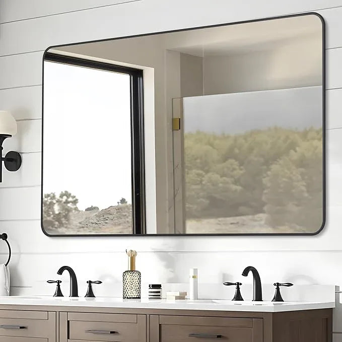 DESBING 30" x 48"Bathroom Mirror, Matte Black Wall Mirror with Metal Frame, Decorative Rectangular Vanity Mirror for Bedroom Bathroom Living Room Entryway (Horizontal/Vertical) - ModernBath