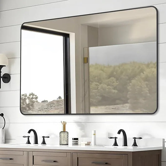 DESBING 30" x 48"Bathroom Mirror, Matte Black Wall Mirror with Metal Frame, Decorative Rectangular Vanity Mirror for Bedroom Bathroom Living Room Entryway (Horizontal/Vertical) - ModernBath