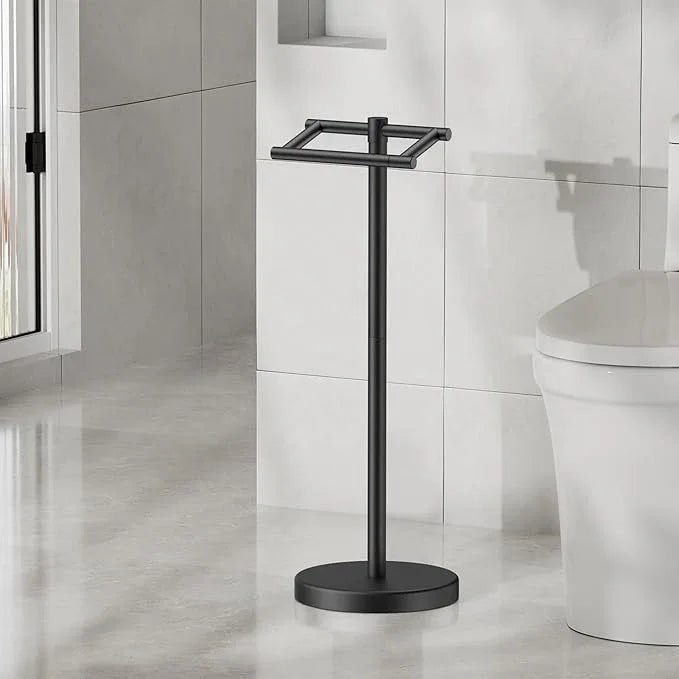 FORIOUS Toilet Paper Holder Wall Mount, Stainless Steel Rustproof Double Post Pivoting Tissue Roll Holder for Bathroom, Commercial Toilet Paper Dispenser Toilet Paper Stand, Matte Black - ModernBath