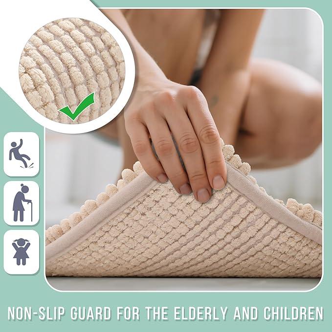 Yimobra Bathroom Rug Mat 47 x 24, Non Slip and Super Absorbent Bath Mat,Machine Washable Quick Dry,Ultra Plush Chenille Shower Rugs for Bathroom Floor Sink Tub and Shower Outside, Beige - ModernBath