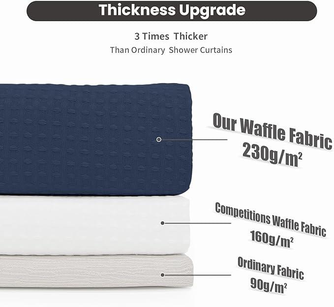 Inhousolu Long No Hook Shower Curtain with Snap in Fabric Liner Set Waffle Weave 230GSM Weighted Hem, Waterproof & Washable Bathroom Curtain Spa Luxury with Mesh Top Window 72" W x 84" L Navy Blue - ModernBath