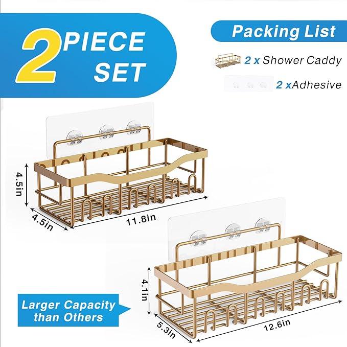 EUDELE Shower Caddy 2 Pack, Adhesive Organizer for Bathroom Storage, Home Decor & Kitchen, No Drilling, Rustproof Stainless Steel Shelf, Bathroom Decor Sets - ModernBath