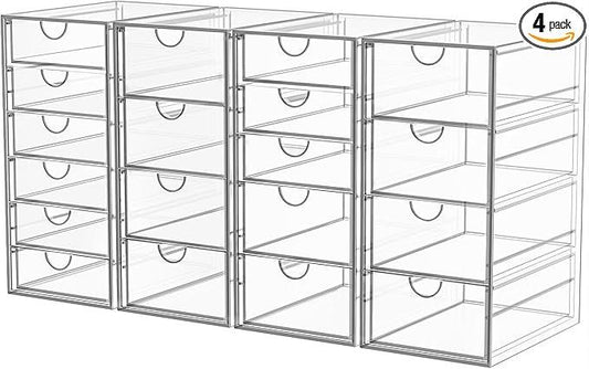 YFXCVSL Acrylic Makeup Organizer with 19 Drawers, 4 Pack Clear Storage Drawers, Bathroom Makeup Organizer for Palettes, Cosmetic, and Beauty Supplies,Ideal for Vanity, Cabinet,Desk Organization - ModernBath
