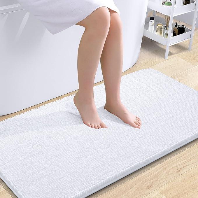 OLANLY Bathroom Rugs 44x24, Extra Soft Absorbent Chenille Bath Rugs, Rubber Backing Quick Dry, Machine Washable Bath Mats for Bathroom Floor, Tub and Shower, Home Decor Accessories, White - ModernBath