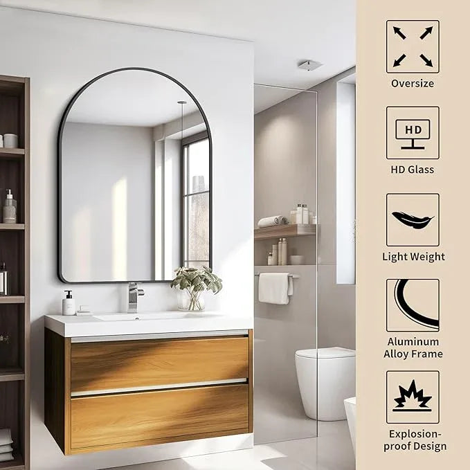 FORBATH Arched Mirror 30x40 Inch, Black Arched Bathroom Mirror Wall Mounted Modern Black Aluminum Frame Decor Large Dresser, for Bedroom Living Room Entryway, Hanging or Leaning Against Wall - ModernBath