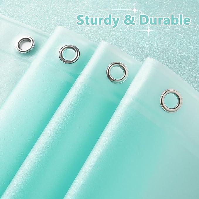 Seenus Teal Glitter PEVA Shower Stall Curtain 48 x 72 inch, Waterproof Plastic Sparkle Shower Curtain Liner with 2 Large Magnets, Dreamy Shimmery Narrow Bathroom Shower Curtain Aqua Green - ModernBath