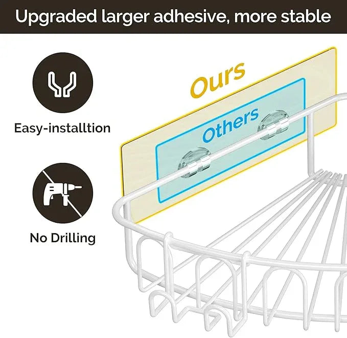 Orimade Corner Shower Caddy with 2 Hooks Wall Mounted Metal Bathroom Shelf Storage Organizer Adhesive No Drilling 2 Pack, White Only for 90-Degree Corner - ModernBath
