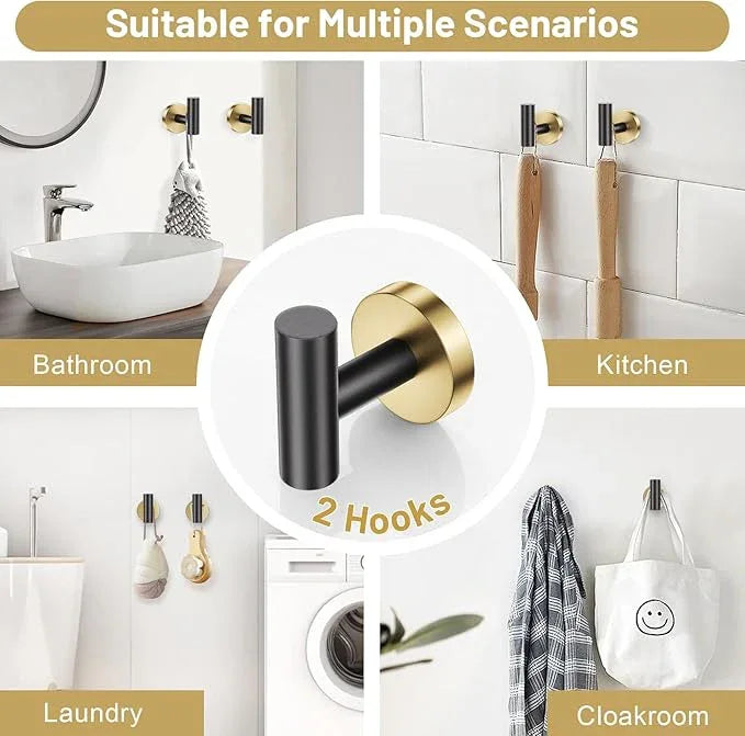 Black Gold Bathroom Hardware Set, 4-Piece Towel Holder Set Include Double Bases Toilet Paper Holder,Towel Ring and 2 Towel Hooks Stainless Steel Wall Mounted Bathroom Hardware Accessories Set - ModernBath