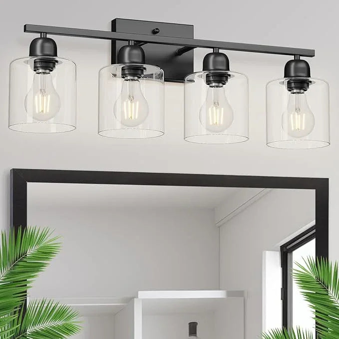 FAISHILAN Modern 4 Light Bathroom Light Fixtures, 24 inch Black Vanity Lights for Bathroom with Clear Glass, Bathroom Vanity Light for Mirror Kitchen Living Room Hallway Cabinet Porch - ModernBath