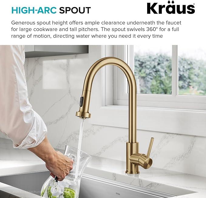 KRAUS Bolden 2-Function Single Handle Pull Down Kitchen Faucet in Spot-Free Brushed Brass, KPF-1616BB - ModernBath