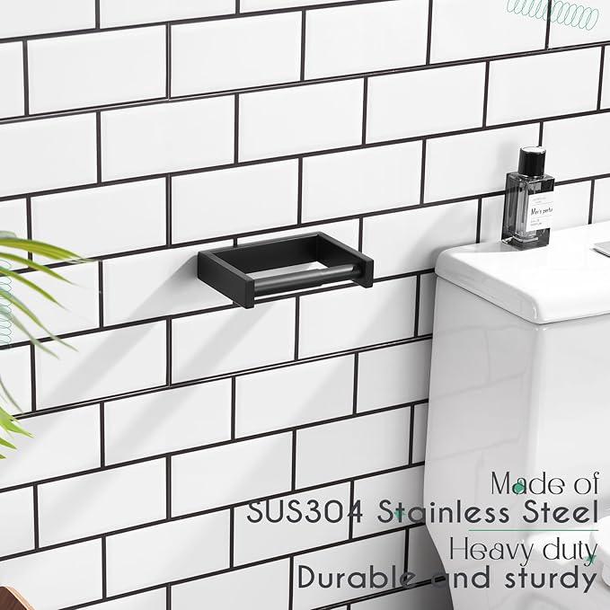 KOKOSIRI Toilet Paper Holder Spring Loaded Bathroom Toilet Roll Holder Wall Mount Stainless Steel Matte Black B2011BK - ModernBath