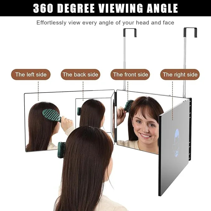 OLIBUY 3 Way Mirror for Hair Cutting, Three Way Mirror for Shaver and Makeup, Height Adjustable with Two Hold Nails, 360 Viewing Angle, Clear Anti-Fog HD Glass - ModernBath
