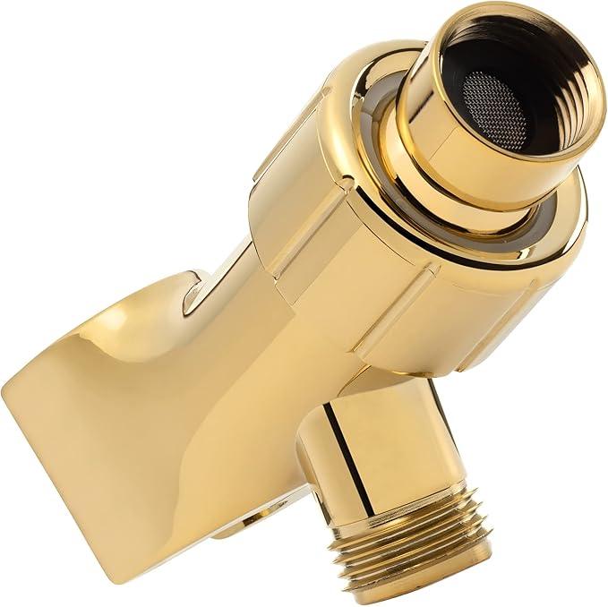 Shower Arm Bracket - Adjustable Handheld Shower Arm Mount & Holder with Brass Connector - Indoor and Outdoor Modern Bath Spa Fixture - Polished Brass - ModernBath