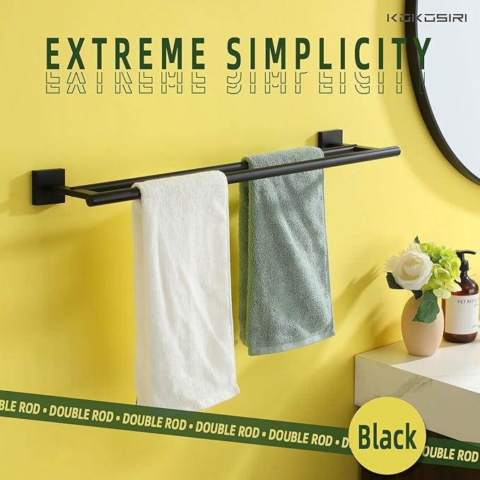 KOKOSIRI Towel Rails Bathroom Hardware Towel Bars Matte Black 24 Inch Bath Towel Holder for Cabinet Kitchen Wall Stainless Steel B5005BK-L24 - ModernBath