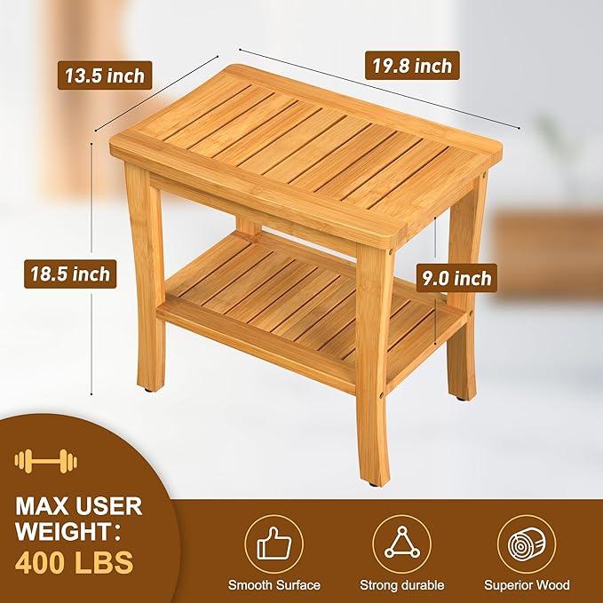 Large Bamboo Shower Bench Stool with Storage Shelf Waterproof Shower Chair Spa Bath Seat Shower Stool for Inside Shower Bathroom Bench Seat for Adults Elderly Seniors Bathroom Gadget 2024 - ModernBath